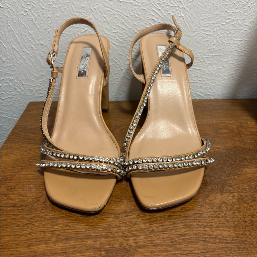 London Fog Nude Jeweled Slingback Heels